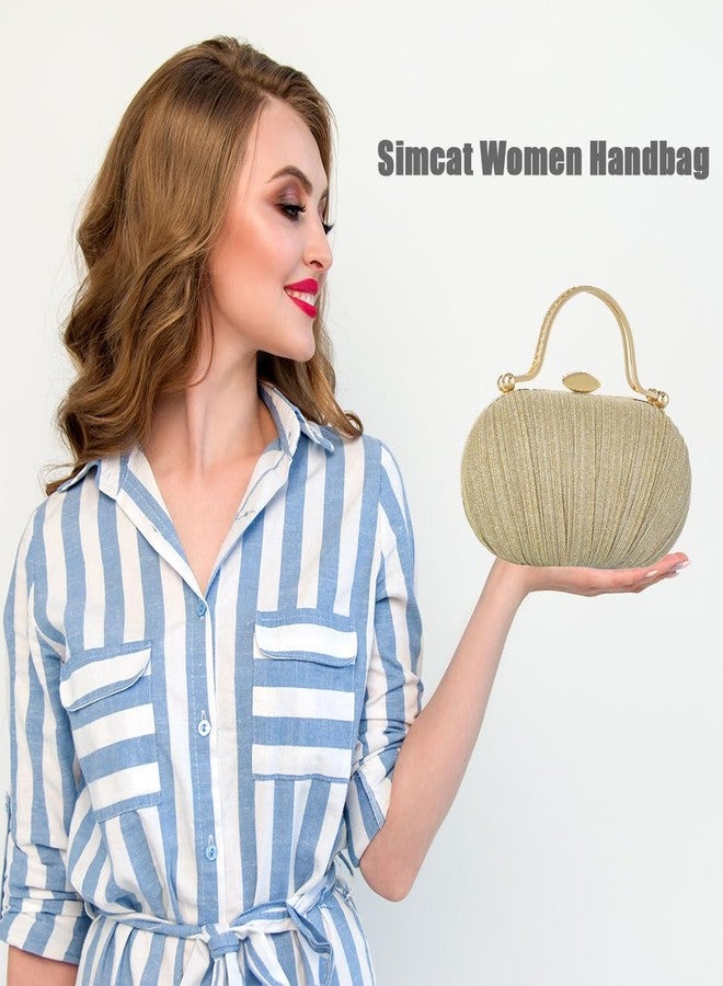 Simcat Clutch Purse for Women Glitter Pleated Evening Handbags with Rhinestone Evening Bag for Formal Bridal Wedding Party (Gold) - Image 3